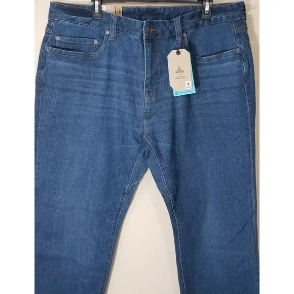 Prana Hillgard Slim Jeans Men 38x30 Tapered Denim Organic Medium Ozone Wash NEW